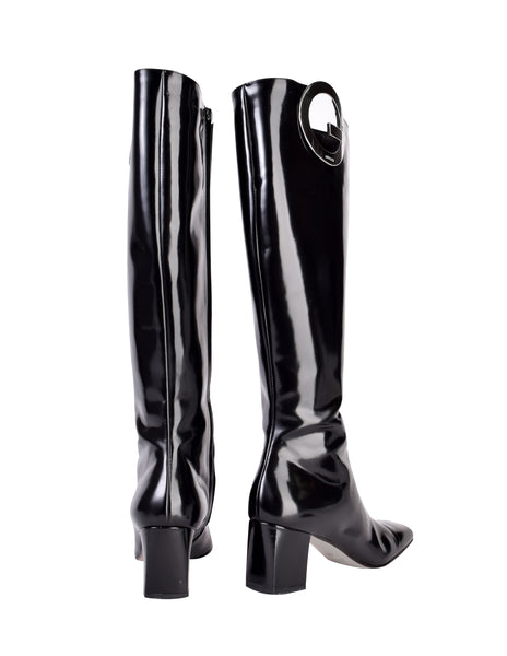 Gucci Vintage by Tom Ford 1996 Black Patent Leather Silver G Logo Boots