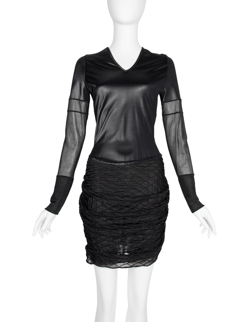 Helmut Lang Vintage 1992 Liquid Stretch Sheer Paneled Diamond Stitched Amarcord Vintage Fashion Helmut Lang Vintage 1992 Liquid Stretch Sheer Paneled Diamond Stitched Amarcord Vintage Fashion