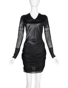 Helmut Lang Vintage 1992 Liquid Stretch Sheer Paneled Diamond Stitched Dress
