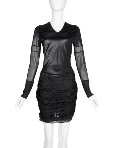 Helmut Lang Vintage 1992 Liquid Stretch Sheer Paneled Diamond Stitched Dress