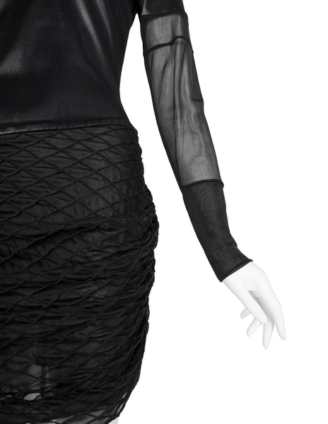 Helmut Lang Vintage 1992 Liquid Stretch Sheer Paneled Diamond Stitched Dress