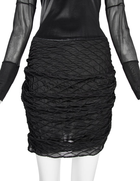 Helmut Lang Vintage 1992 Liquid Stretch Sheer Paneled Diamond Stitched Dress