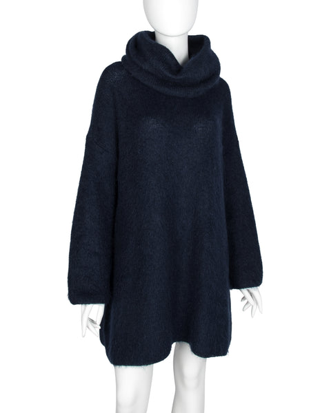 Helmut Lang Vintage AW 1990 Deepest Blue Angora Oversized Sweater Dress