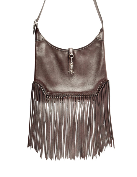Hermes Vintage 2004 Chocolate Brown Leather Sac Trim Anate Fringe Shoulder Satchel Bag