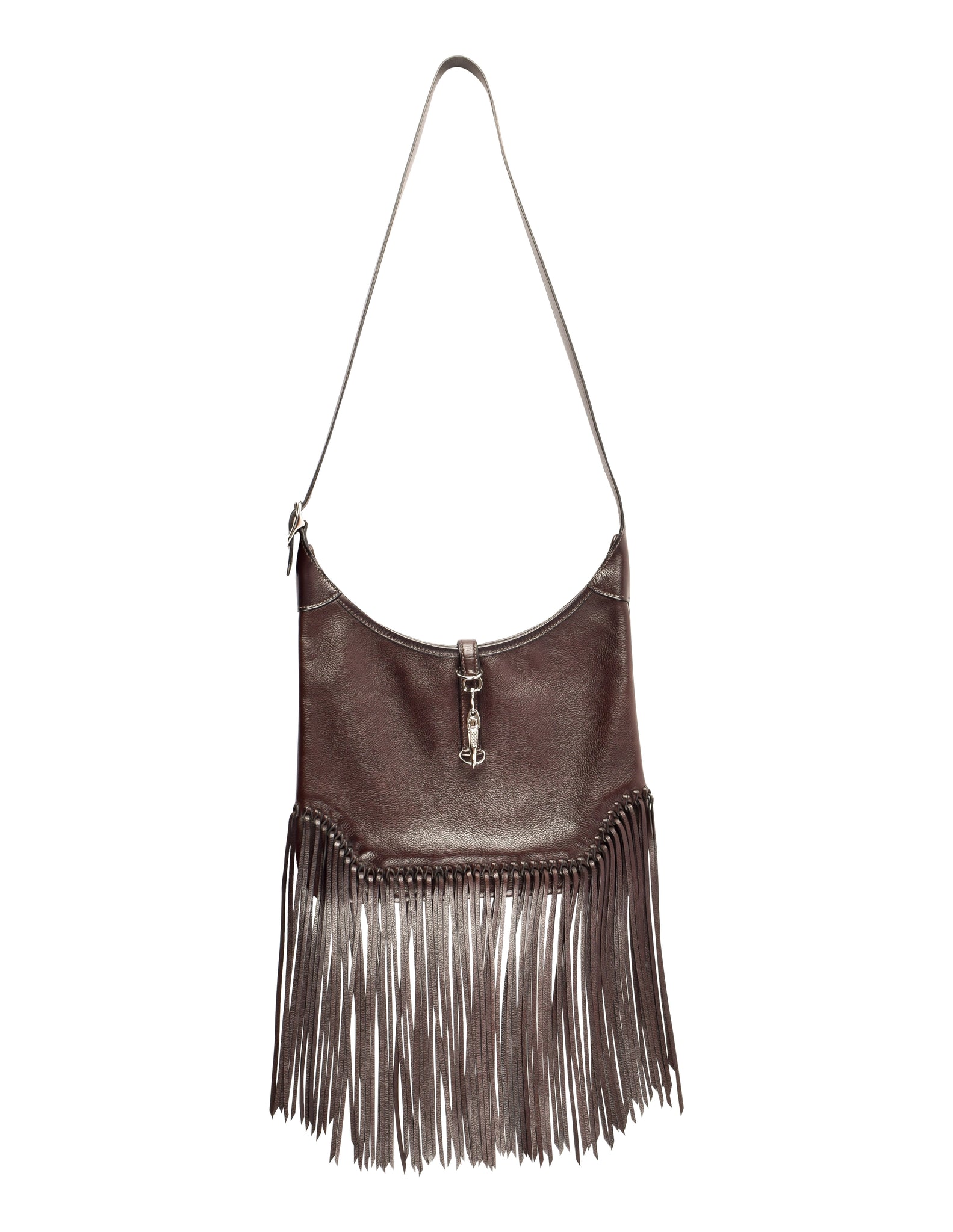 Hermes Vintage 2004 Chocolate Brown Leather Sac Trim Anate Fringe Shoulder Satchel Bag