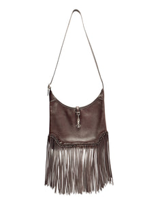 Hermes Vintage 2004 Chocolate Brown Leather Sac Trim Anate Fringe Shoulder Satchel Bag