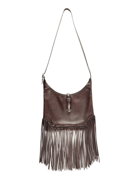 Hermes Vintage 2004 Chocolate Brown Leather Sac Trim Anate Fringe Shoulder Satchel Bag