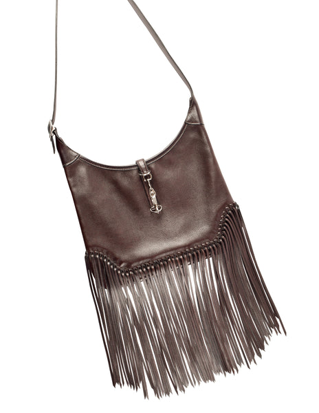 Hermes Vintage 2004 Chocolate Brown Leather Sac Trim Anate Fringe Shoulder Satchel Bag