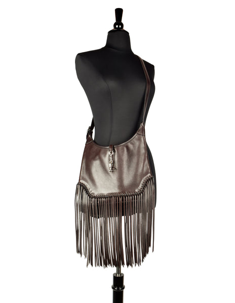 Hermes Vintage 2004 Chocolate Brown Leather Sac Trim Anate Fringe Shoulder Satchel Bag