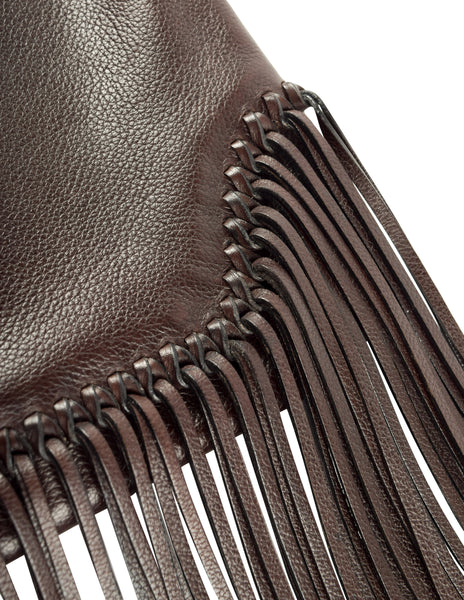 Hermes Vintage 2004 Chocolate Brown Leather Sac Trim Anate Fringe Shoulder Satchel Bag