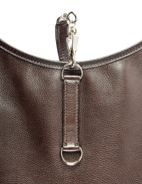 Hermes Vintage 2004 Chocolate Brown Leather Sac Trim Anate Fringe Shoulder Satchel Bag