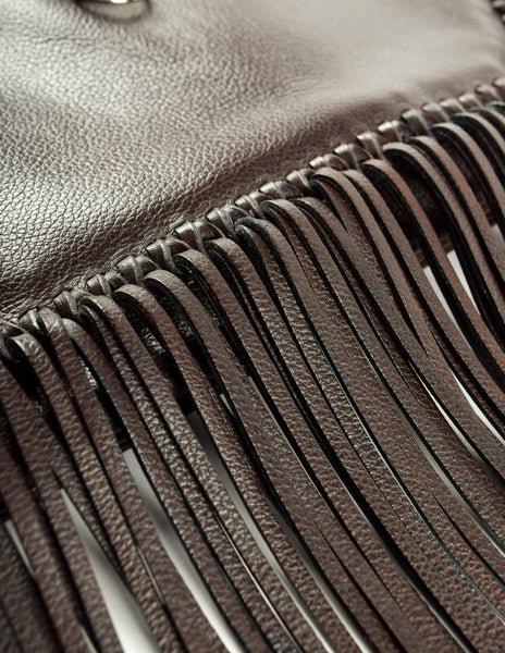 Hermes Vintage 2004 Chocolate Brown Leather Sac Trim Anate Fringe Shoulder Satchel Bag