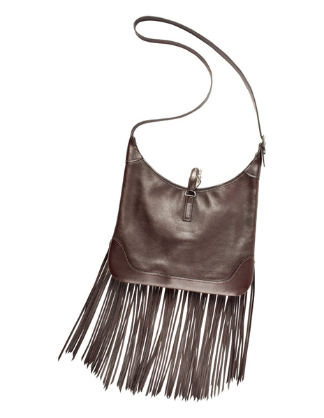 Hermes Vintage 2004 Chocolate Brown Leather Sac Trim Anate Fringe Shoulder Satchel Bag