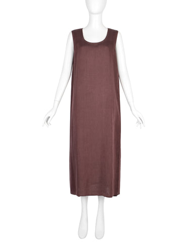 Hermes by Martin Margiela Vintage SS 2001 Burgundy Double Layered Linen Dress