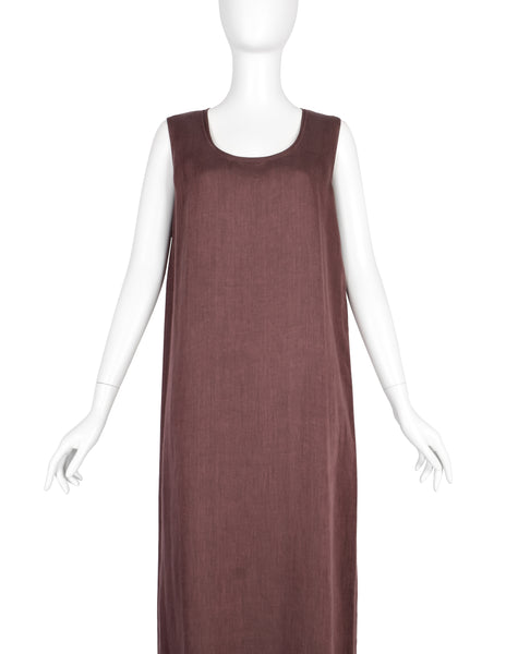 Hermes by Martin Margiela Vintage SS 2001 Burgundy Double Layered Linen Dress