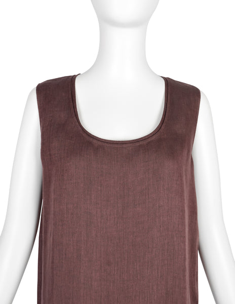 Hermes by Martin Margiela Vintage SS 2001 Burgundy Double Layered Linen Dress