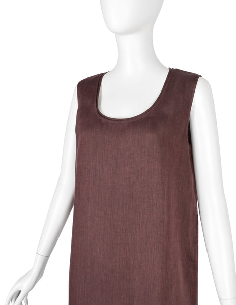 Hermes by Martin Margiela Vintage SS 2001 Burgundy Double Layered Linen Dress