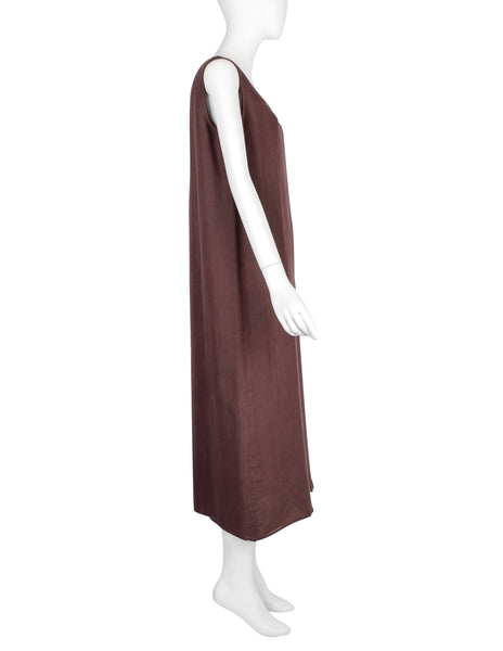 Hermes by Martin Margiela Vintage SS 2001 Burgundy Double Layered Linen Dress