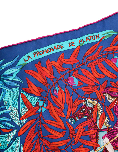 Hermes Vintage La Promenade De Platon by Annie Faivre Greek Garden Silk Scarf