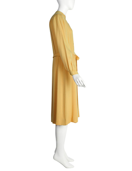 Hermes Vintage 1980s Yellow Horse Novelty Silk Jacquard Secretary Dress