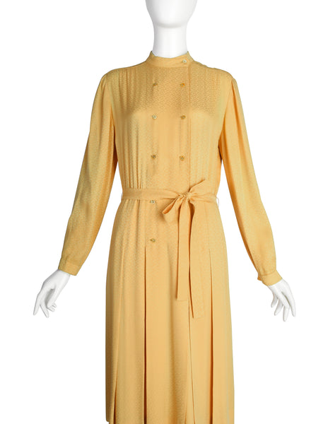 Hermes Vintage 1980s Yellow Horse Novelty Silk Jacquard Secretary Dress