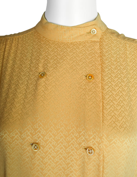 Hermes Vintage 1980s Yellow Horse Novelty Silk Jacquard Secretary Dress