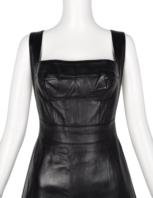 black skater mini dress Herve Leger Vintage Black Leather Bustier Mini Dress – Amarcord Vintage  Fashion