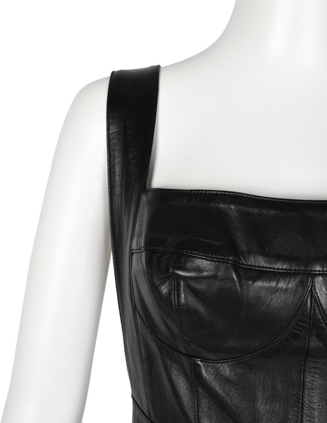 Herve Leger Vintage Black Leather Bustier Mini Dress