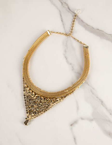 Hobé Vintage 1960s Turquoise and Iridescent Crystal Gold Mesh Necklace Bracelet and Earring Set