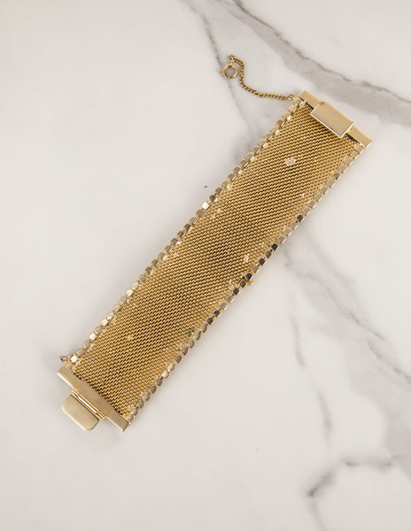 Hobé Vintage 1960s Turquoise and Iridescent Crystal Gold Mesh Necklace Bracelet and Earring Set