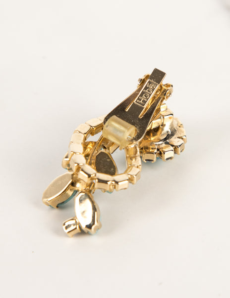 Hobé Vintage 1960s Turquoise and Iridescent Crystal Gold Mesh Necklace Bracelet and Earring Set