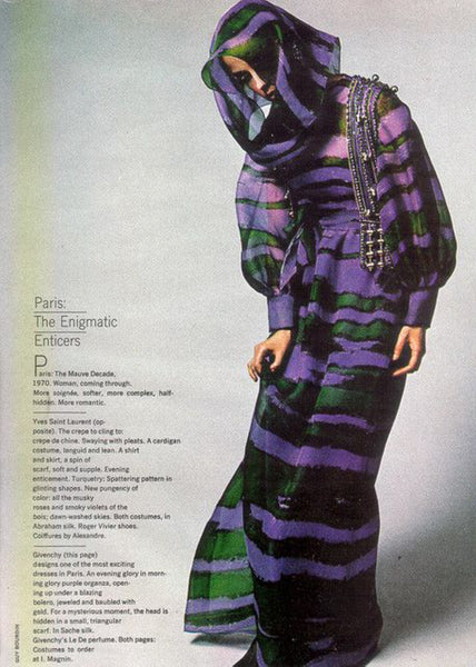 Givenchy Haute Couture Vintage SS 1970 Purple Green Sheer Silk Organza Gown