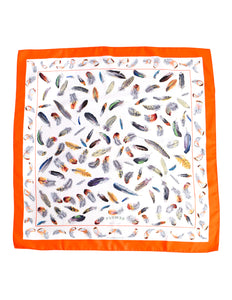 Hermès Vintage Plumes par Henri de Linarès Feather Print Orange Border Silk Carre Scarf