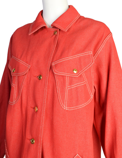 Hermes Vintage 1980s Horseshoe Pocket Oversized Red Denim