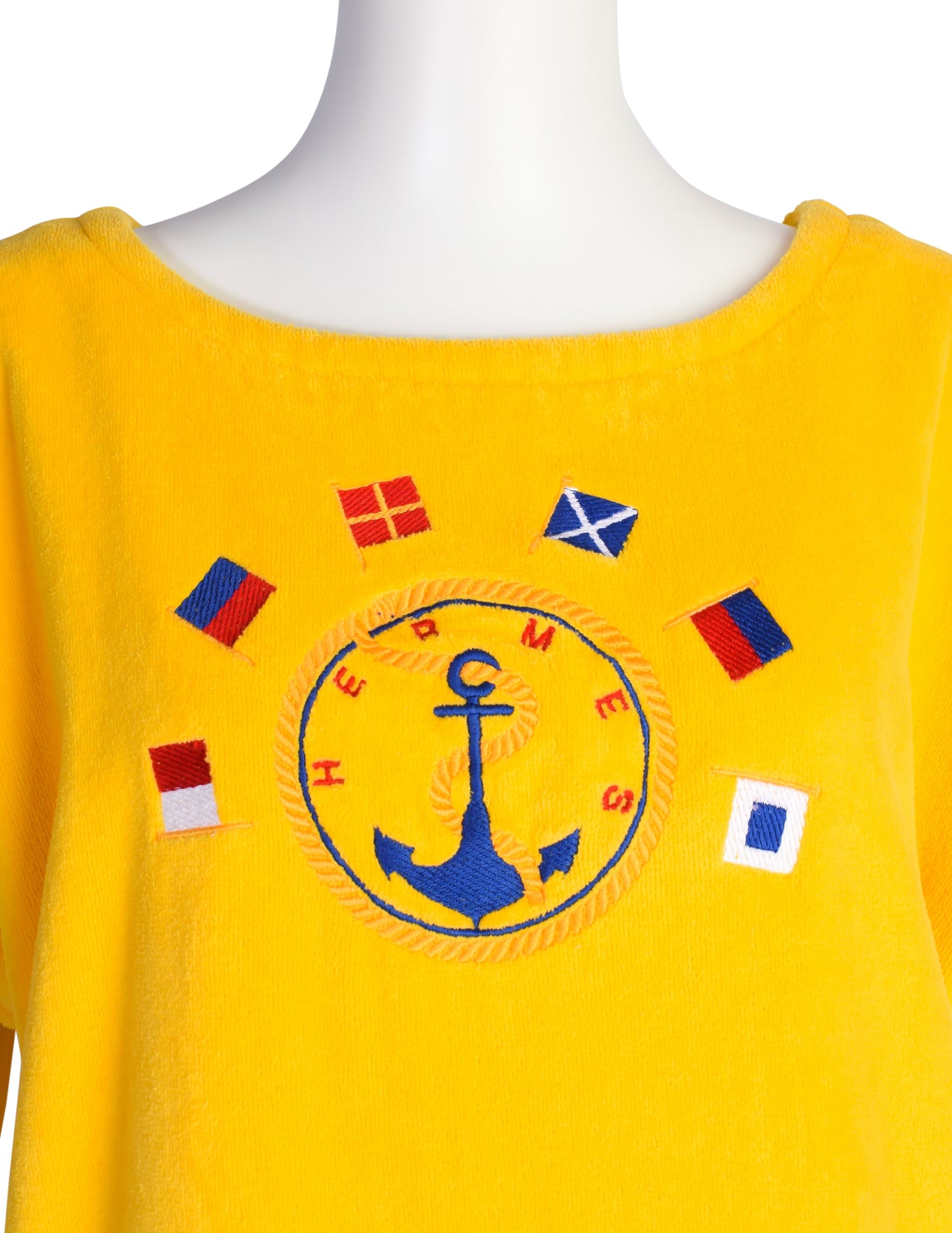 Hermes Vintage Bright Yellow Embroidered Anchor Flag Terrycloth Beach Dress