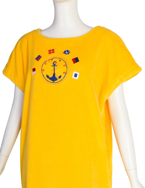 Hermes Vintage Bright Yellow Embroidered Anchor Flag Terrycloth Beach Dress