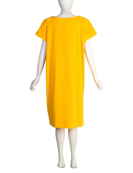 Hermes Vintage Bright Yellow Embroidered Anchor Flag Terrycloth Beach Dress