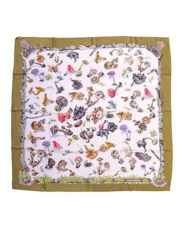 Hermes Vintage Champignon Mushroom Print Silk Carre Scarf