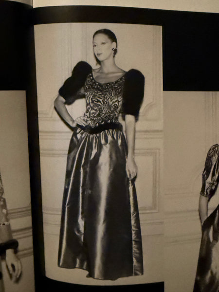 Givenchy Haute Couture Vintage AW 1980 Documented Embellished Bodice Black and Bronze Silk Taffeta Mink Sleeve Gown