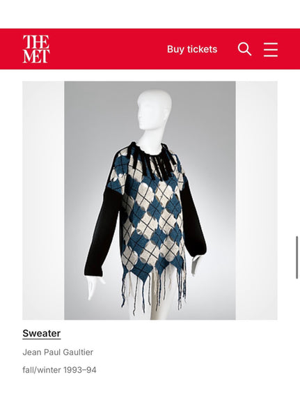 Jean Paul Gaultier Vintage AW 1993 Iconic Mens Boiled Wool Argyle Cutout Fringe Sweater