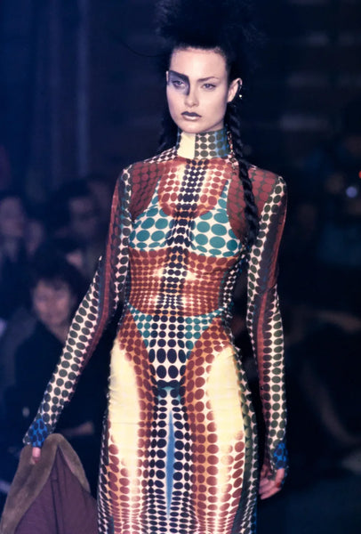 Jean Paul Gaultier Vintage AW 1995 Cyber Collection Iconic Original Cyber Dot Trompe L'oeil Mesh Dress
