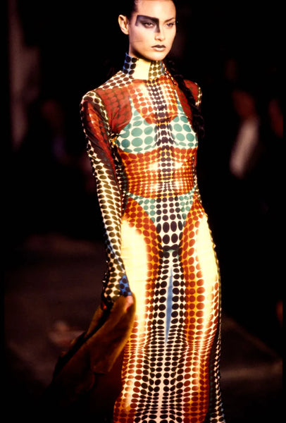Jean Paul Gaultier Vintage AW 1995 Cyber Collection Iconic Original Cyber Dot Trompe L'oeil Mesh Dress
