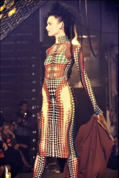 Jean Paul Gaultier Vintage AW 1995 Cyber Collection Iconic Original Cyber Dot Trompe L'oeil Mesh Dress