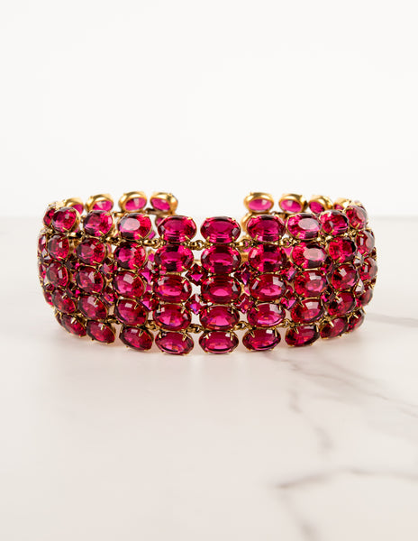 Iradj Moini Vintage Magenta Swarovski Crystal Wide Statement Choker Necklace