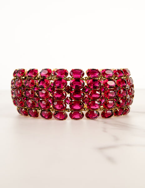 Iradj Moini Vintage Magenta Swarovski Crystal Wide Statement Choker Necklace