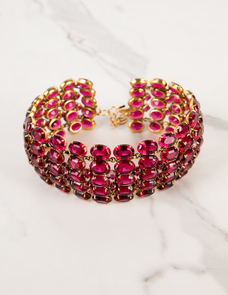 Iradj Moini Vintage Magenta Swarovski Crystal Wide Statement Choker Necklace