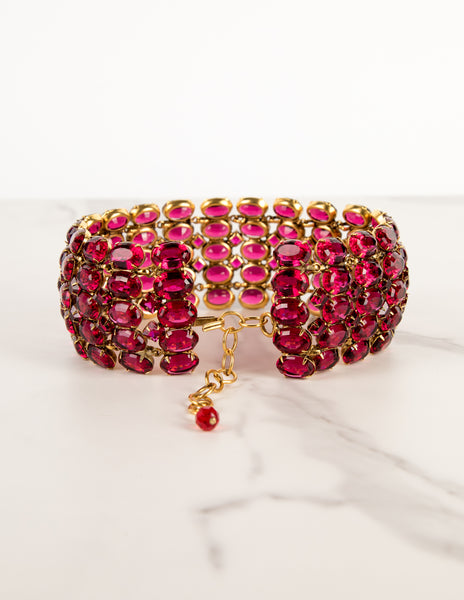 Iradj Moini Vintage Magenta Swarovski Crystal Wide Statement Choker Necklace