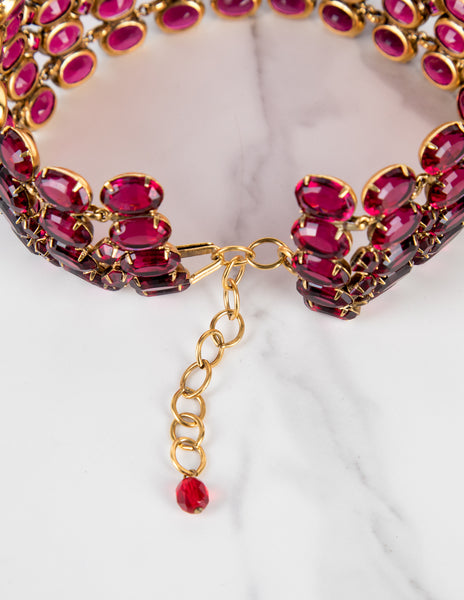 Iradj Moini Vintage Magenta Swarovski Crystal Wide Statement Choker Necklace