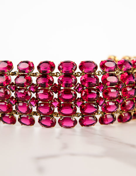 Iradj Moini Vintage Magenta Swarovski Crystal Wide Statement Choker Necklace