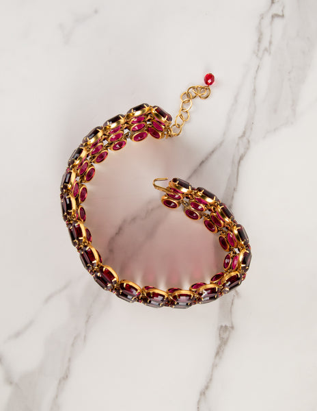 Iradj Moini Vintage Magenta Swarovski Crystal Wide Statement Choker Necklace